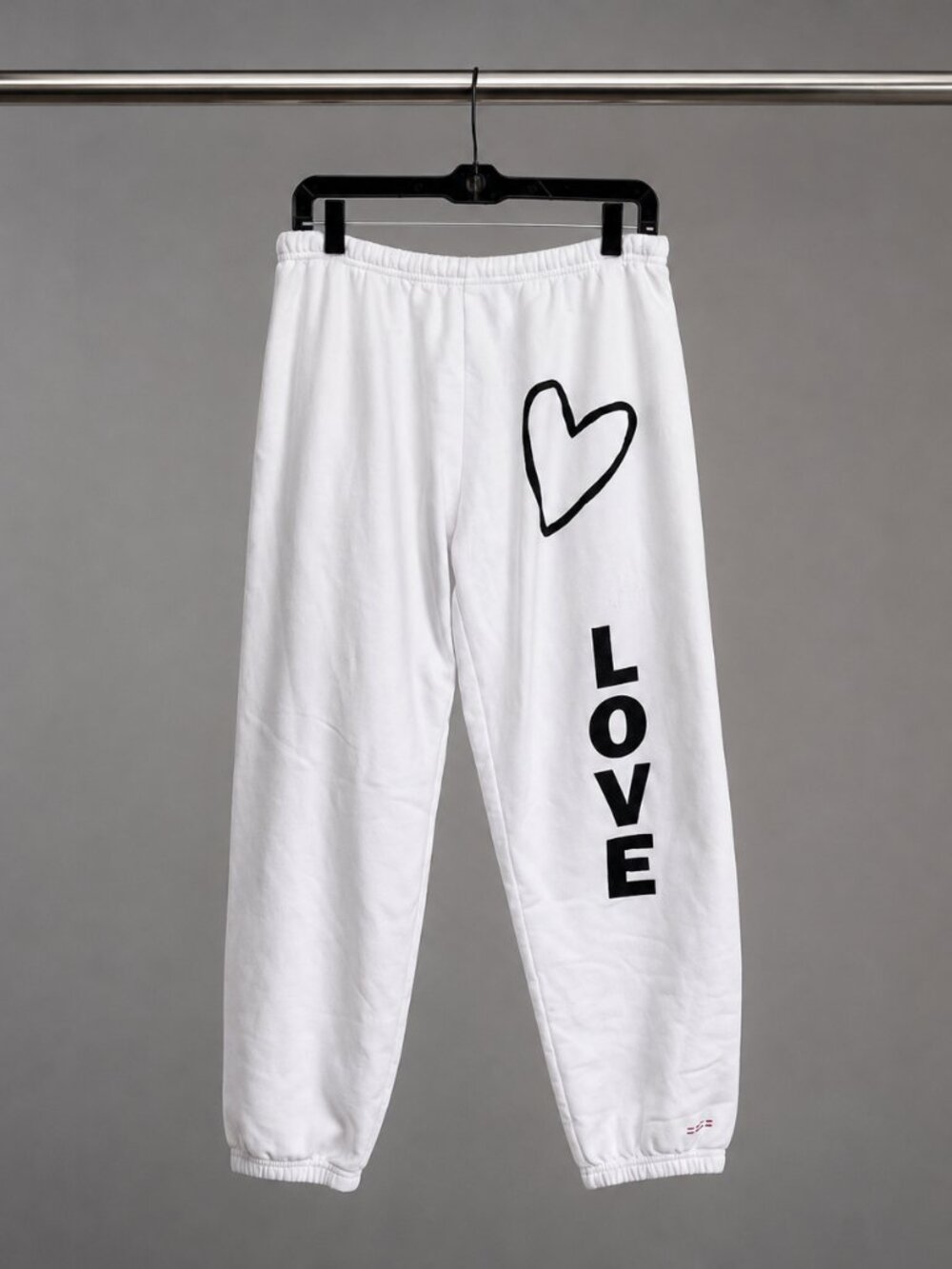 Peace Love World LOVE Heart Sweatpants White Black Graphic Jogger Womens Small